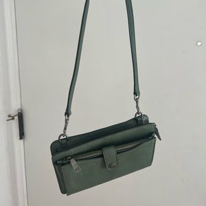 Coach pebble leather crossbody in military green with removable pouch